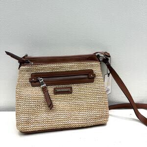 Deadstock Dana Buchman Straw Crossbody Purse Leather Trim Spring Summer